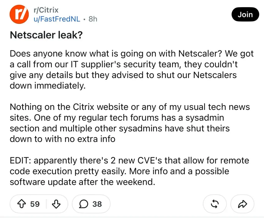 Citrix NetScaler Reddit Thread