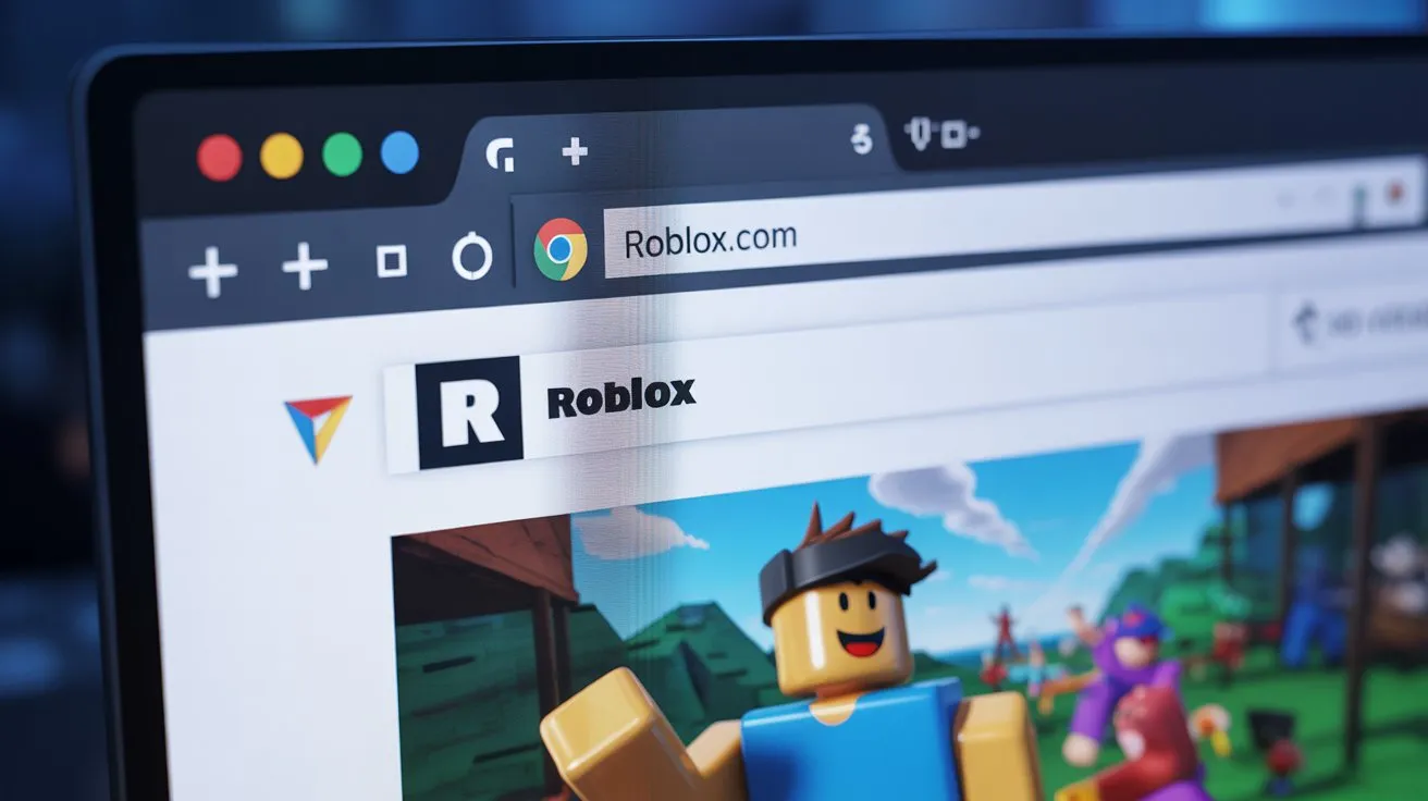 Roblox game running inside a Google Chrome browser tab without the Roblox app installed